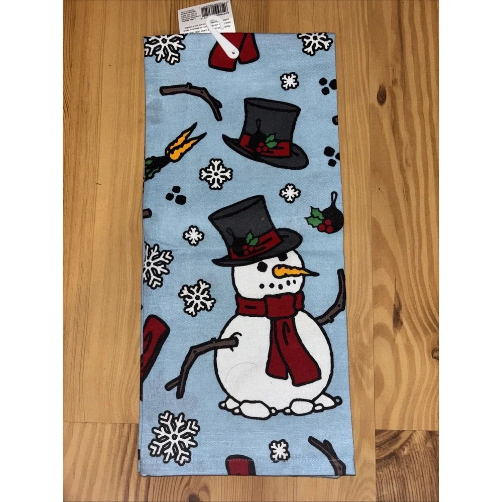 NWT LODGE CAST IRON Snowman Snowflake Flour Sack Dish Towel 20x30